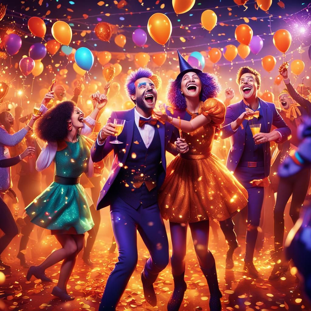 Joyful Halloween Costume Party in Digital Illustration