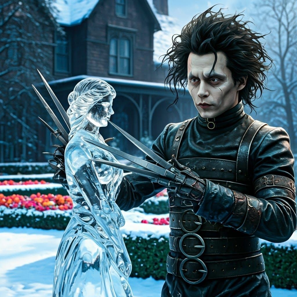 Edward Scissorhands Creates Art Nouveau Ice Sculpture