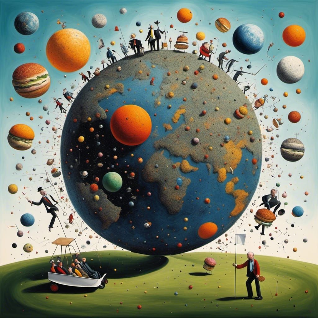 Chaotic Earth: Surreal Space Ejection in Dark Art Style