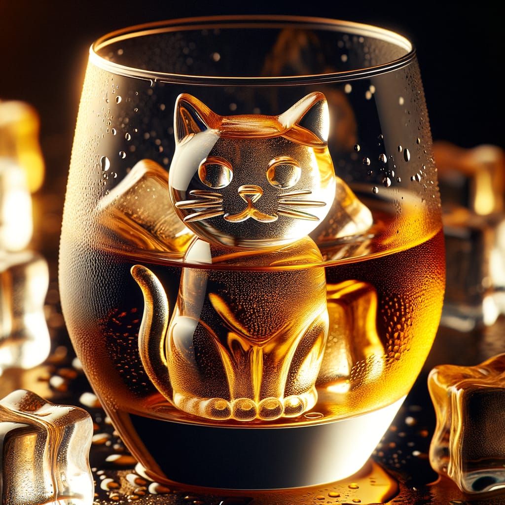 Whiskey with Cat Ice Cubes