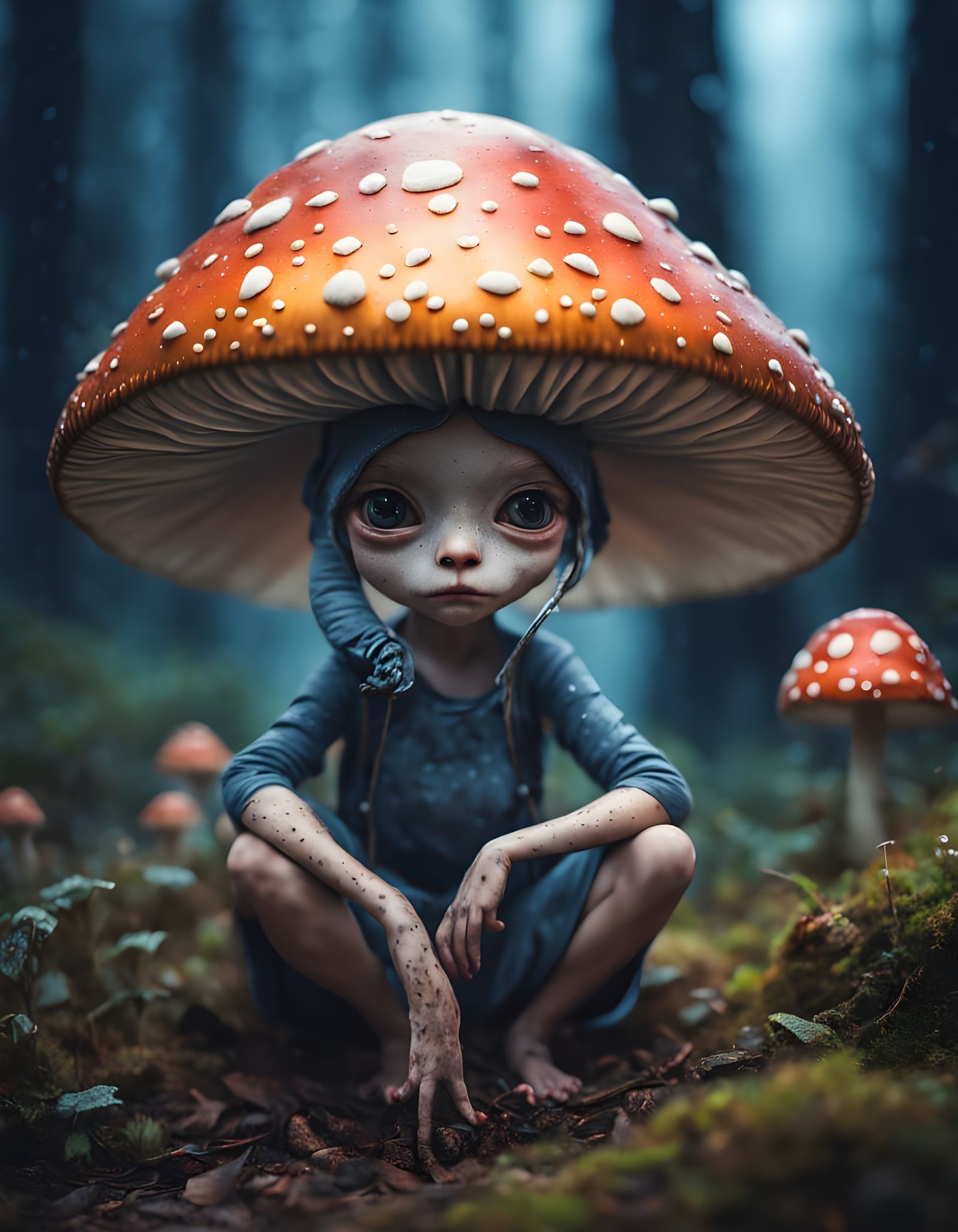 Adorable Polka Dot Alien Under Mushroom
