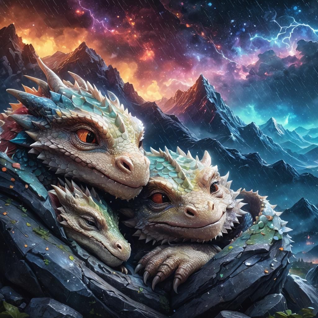 Sleeping Dragons Portrait: Cozy Universe Scene