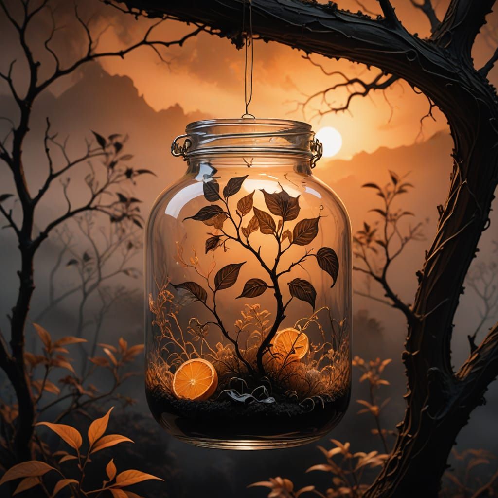 Gothic Teabag Landscape in Botanical Ink Drawing