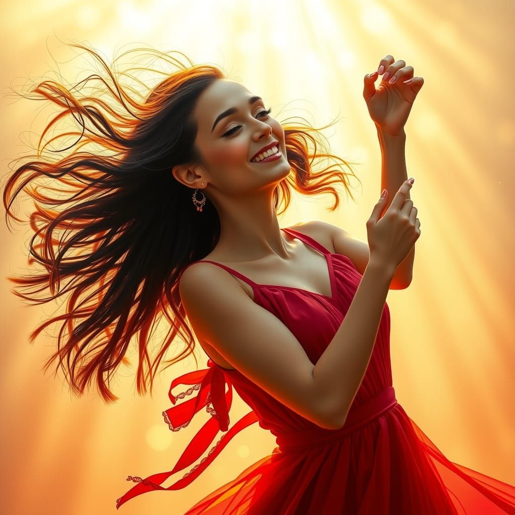 Surreal Goddess in Whimsical Red Attire