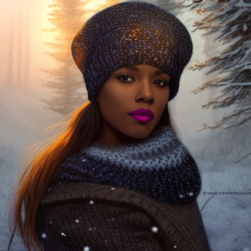 Elegant Black Princess Portrait in Snowy Landscape