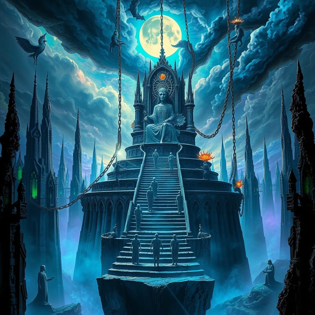 Ethereal Twilight Metropolis Rises from Obsidian Abyss