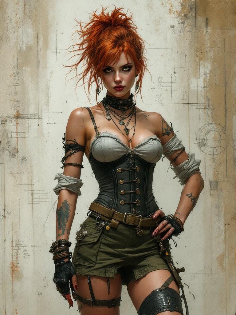 Confident Woman in Corset with Painterly Textures