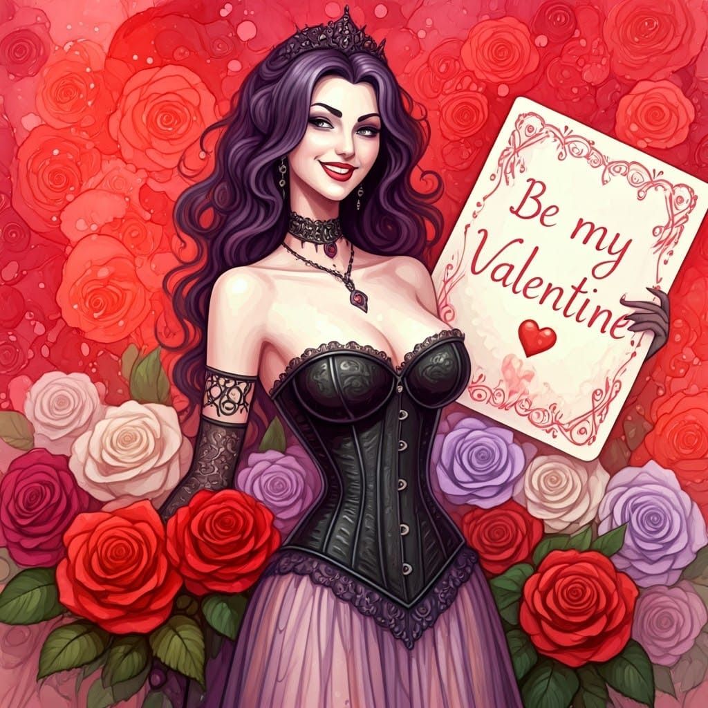 Whimsical Slender-Goth Princess in Lavender Watercolor