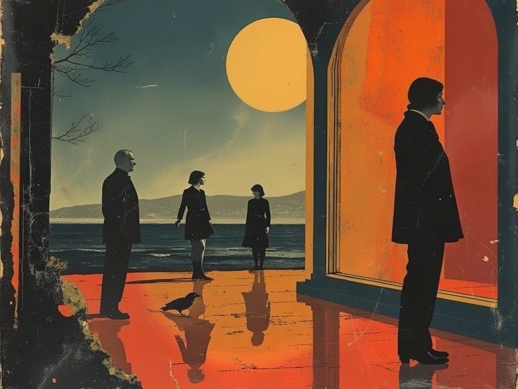 Surreal Cinematic Noir Scene in Triadic Colors