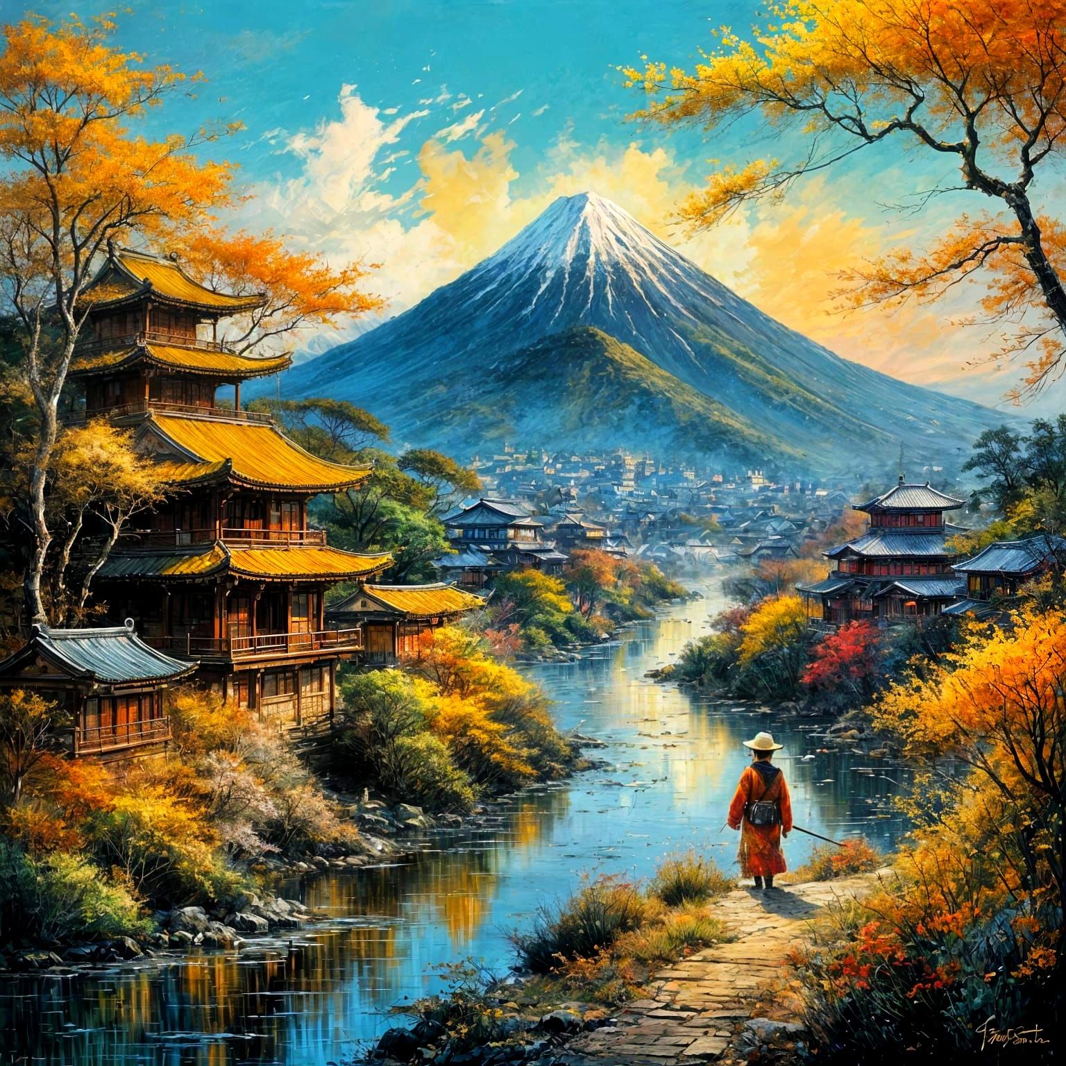 Japanese Art Style Masterpiece in Impasto Technique