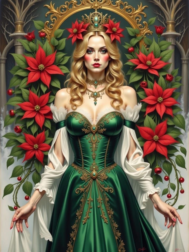 Poinsettia Princess in Enchanted Winter Forest