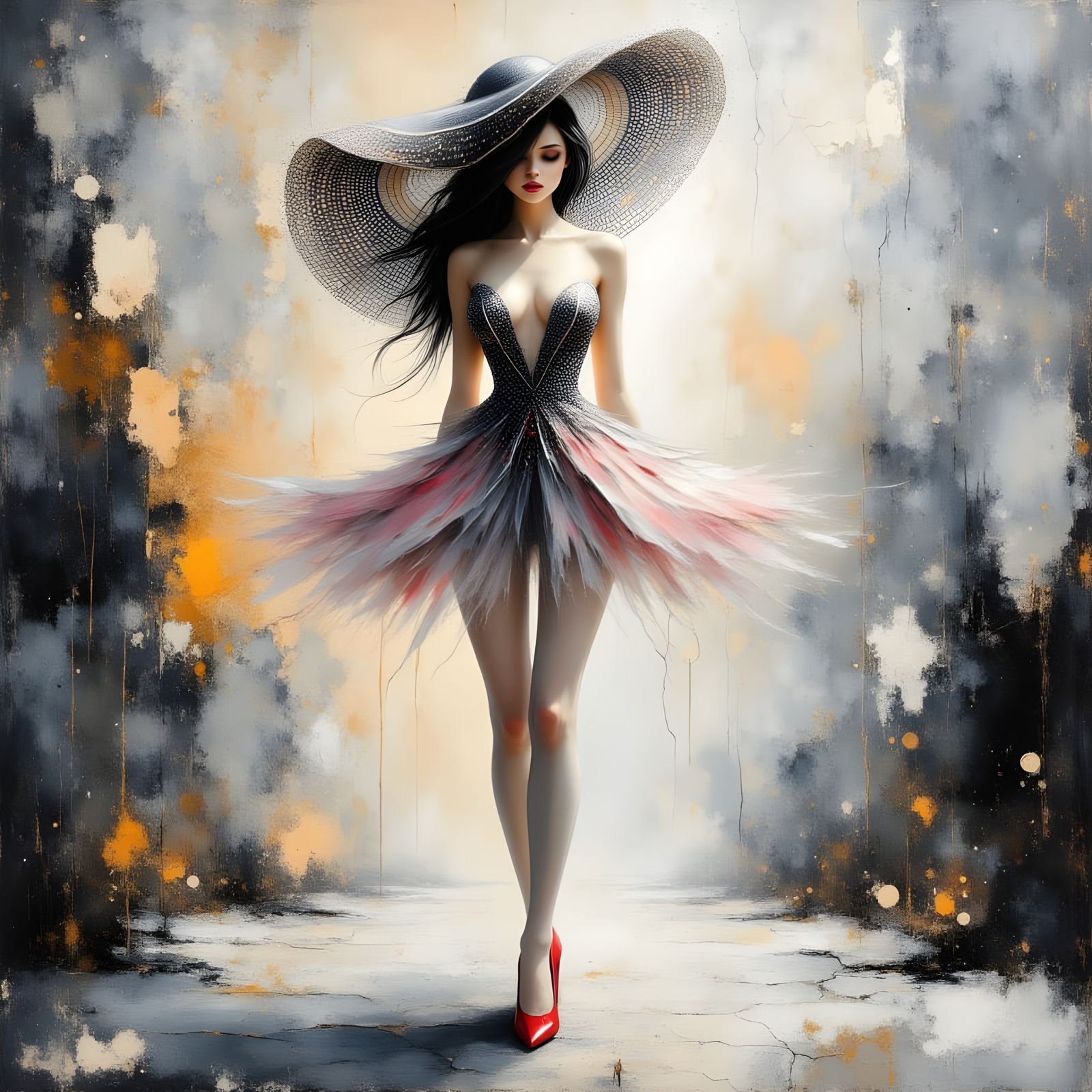 Glamorous Woman in Impasto Style Fashion