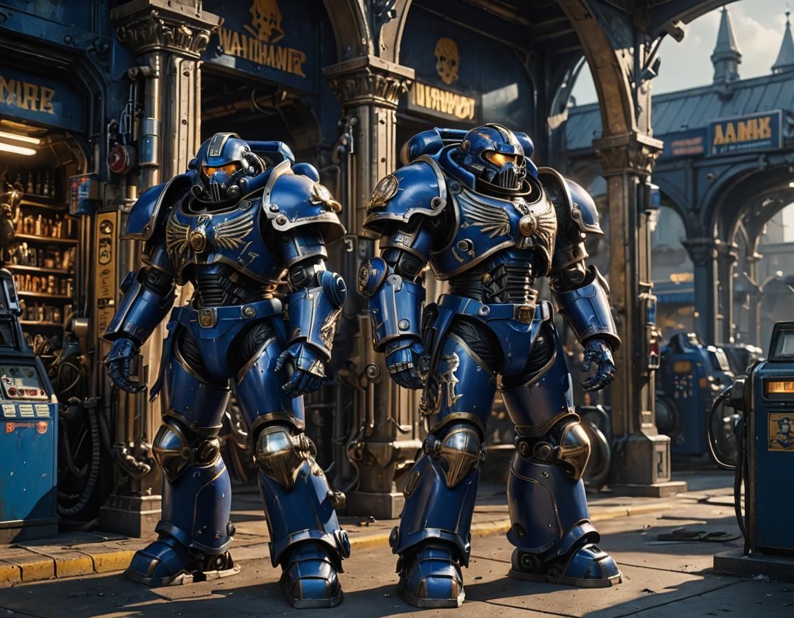 Ultramarine Power Armor at Gothic Gas Station