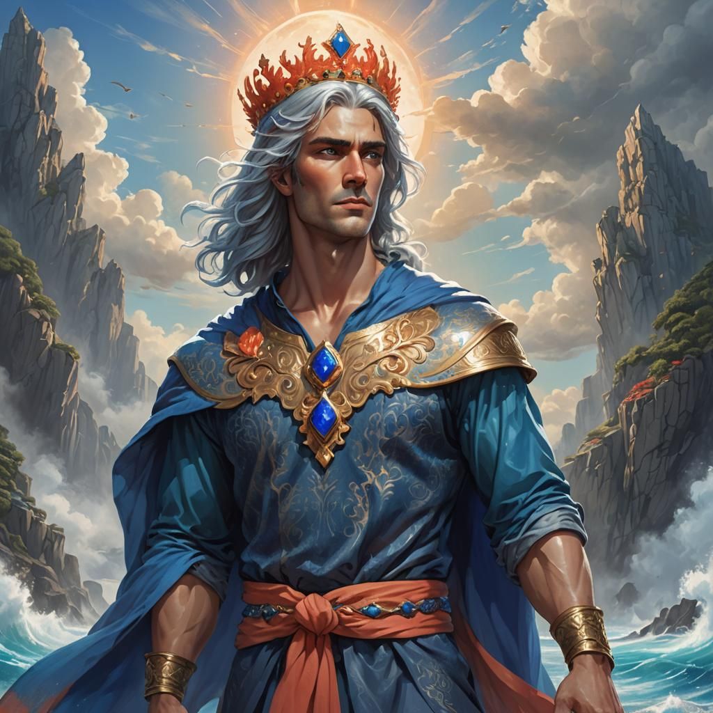 Regal King in Ocean Blue Tunic, Fantasy Art