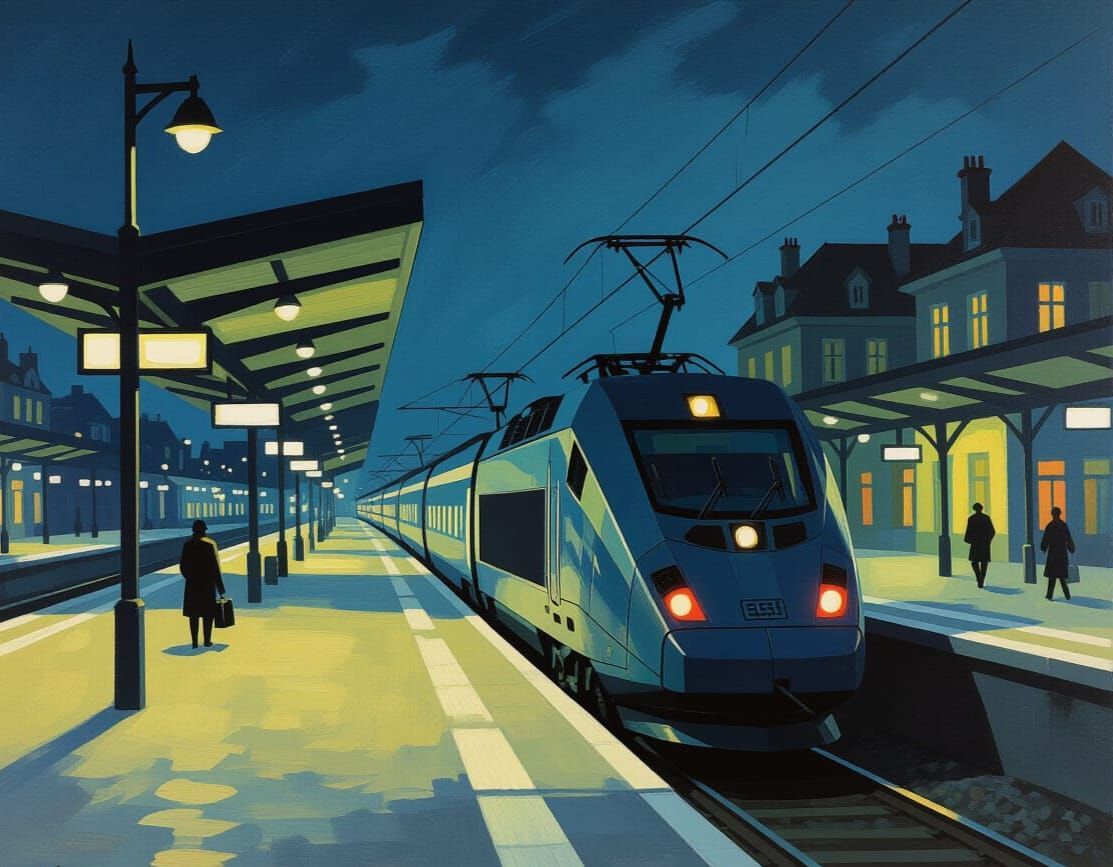 Night Train Station in Edward Hopper Style