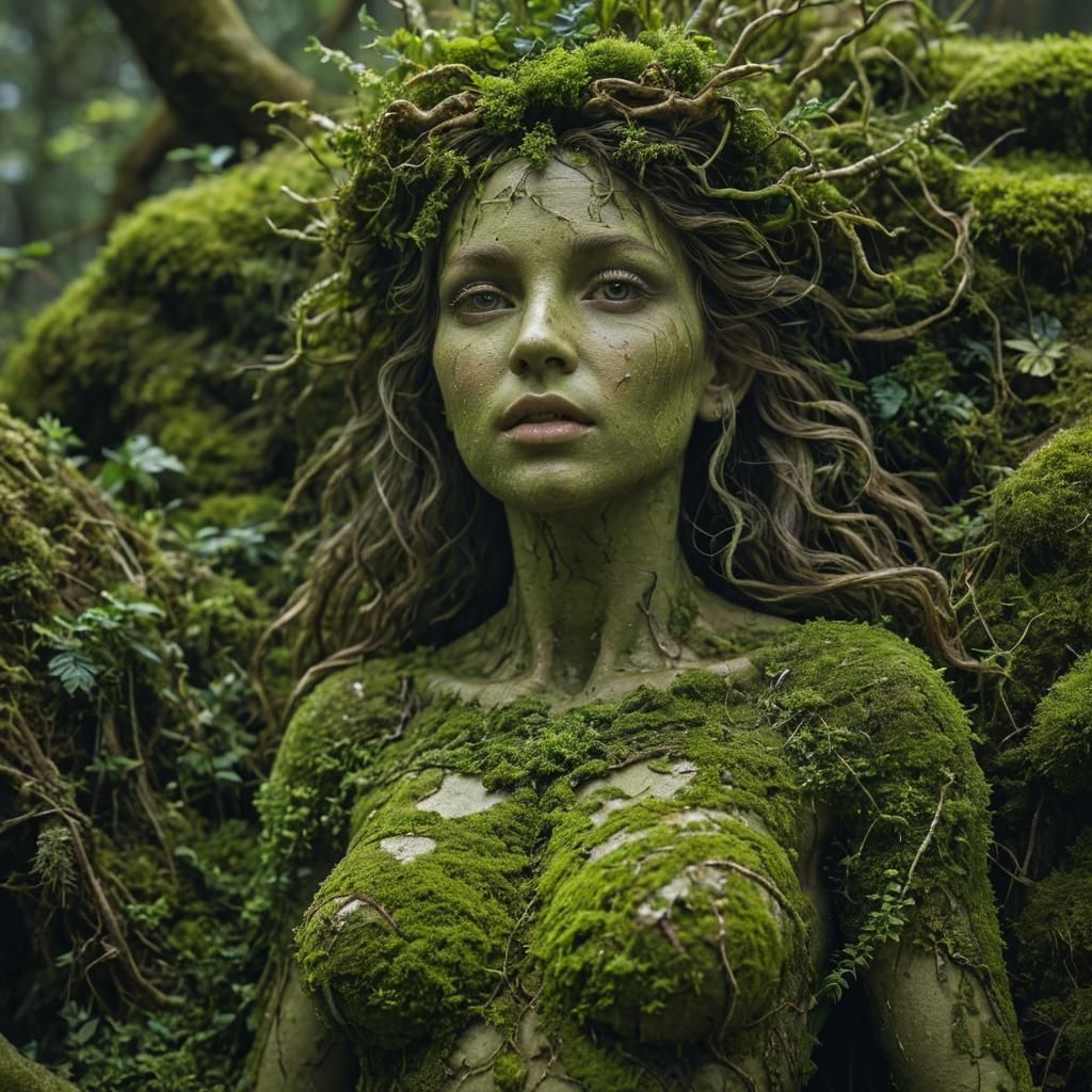Green Moss Goddess: Hyperrealistic 64 Megapixel Image
