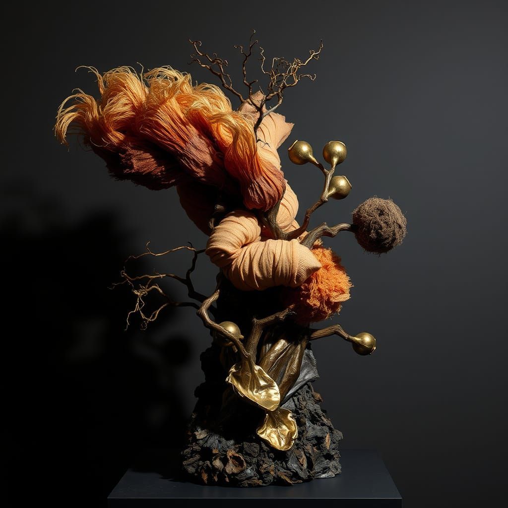 Abstract Sculpture of Fibers and Bronze