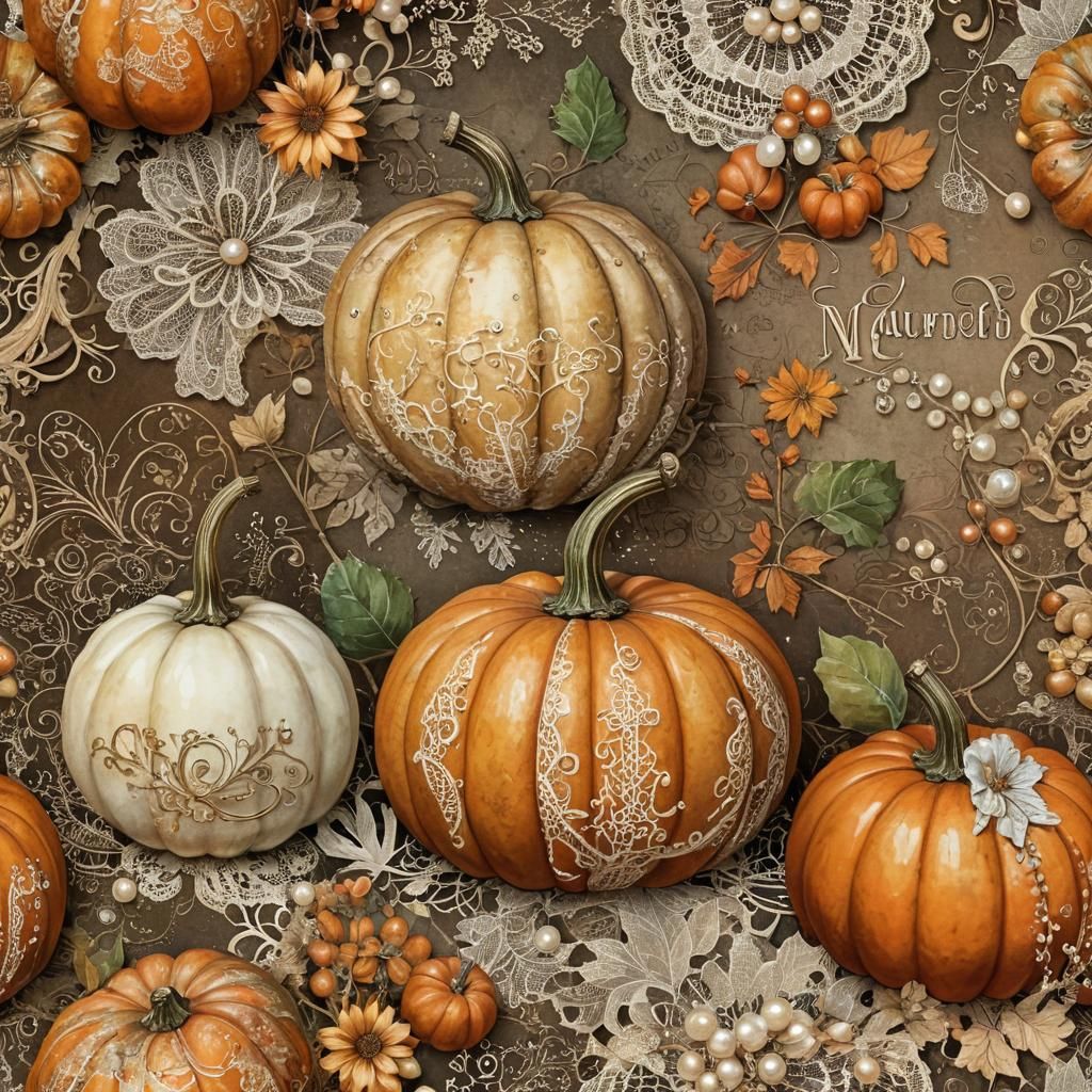 Gourds and Pumpkins Collage with Antique Typography