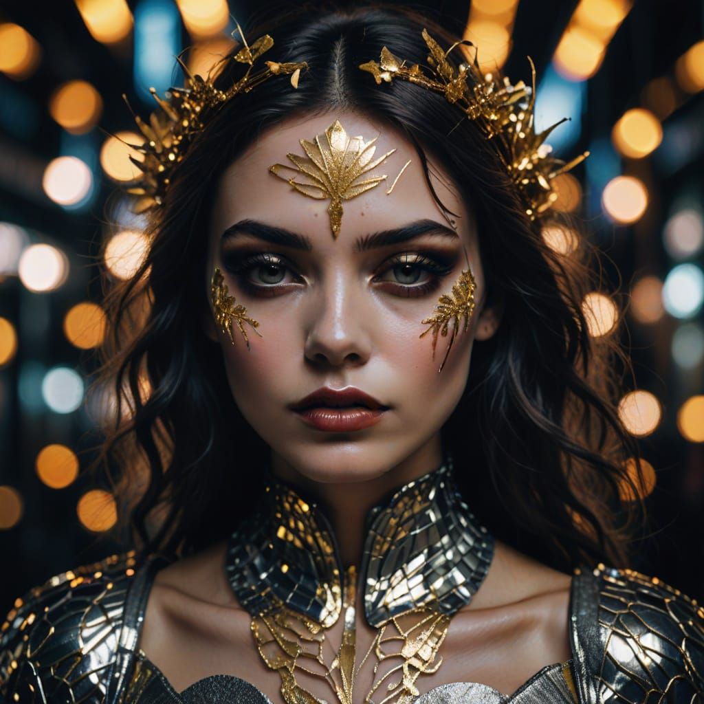 Hyperrealistic Portrait of a Young Fairy Model in Neon Light