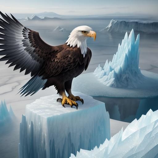 Eagle on Glacial Ice: Photorealistic Matte Painting