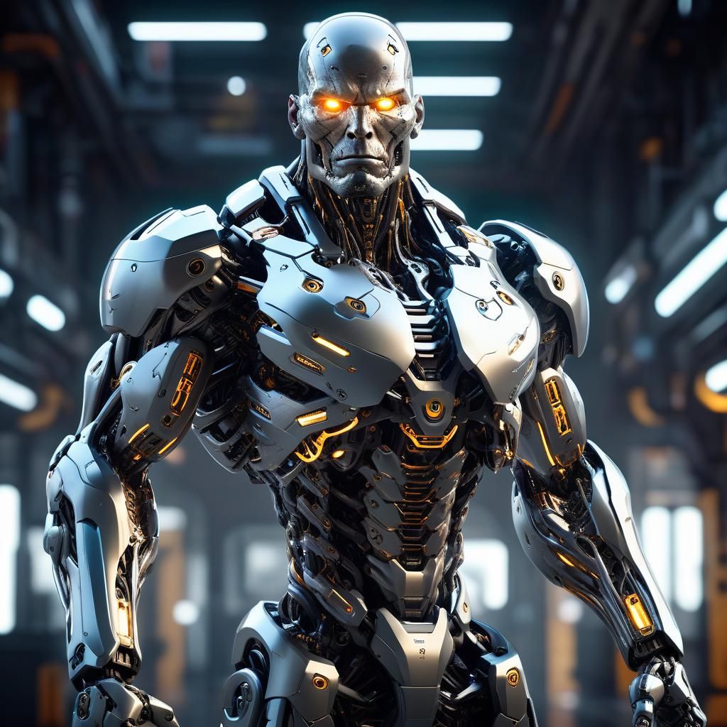 Man Enhanced by Nanotech Implants in Cyberpunk Style