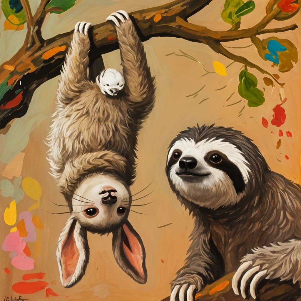 Surreal Sloth-Rabbit Hybrid Painting in Hals and Picasso Sty...