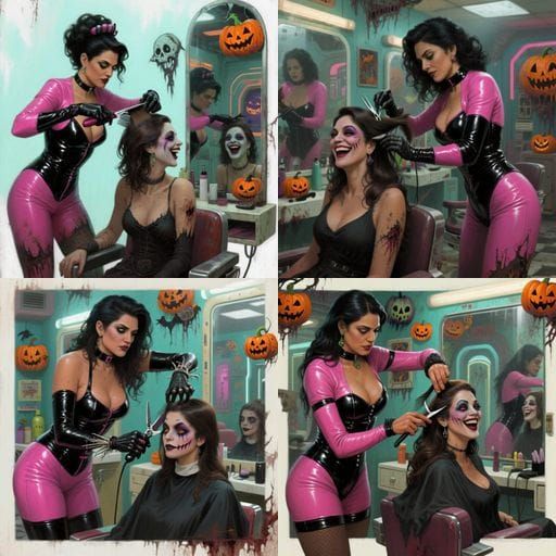 Halloween Haircut Magic in Retro-Futuristic Salon