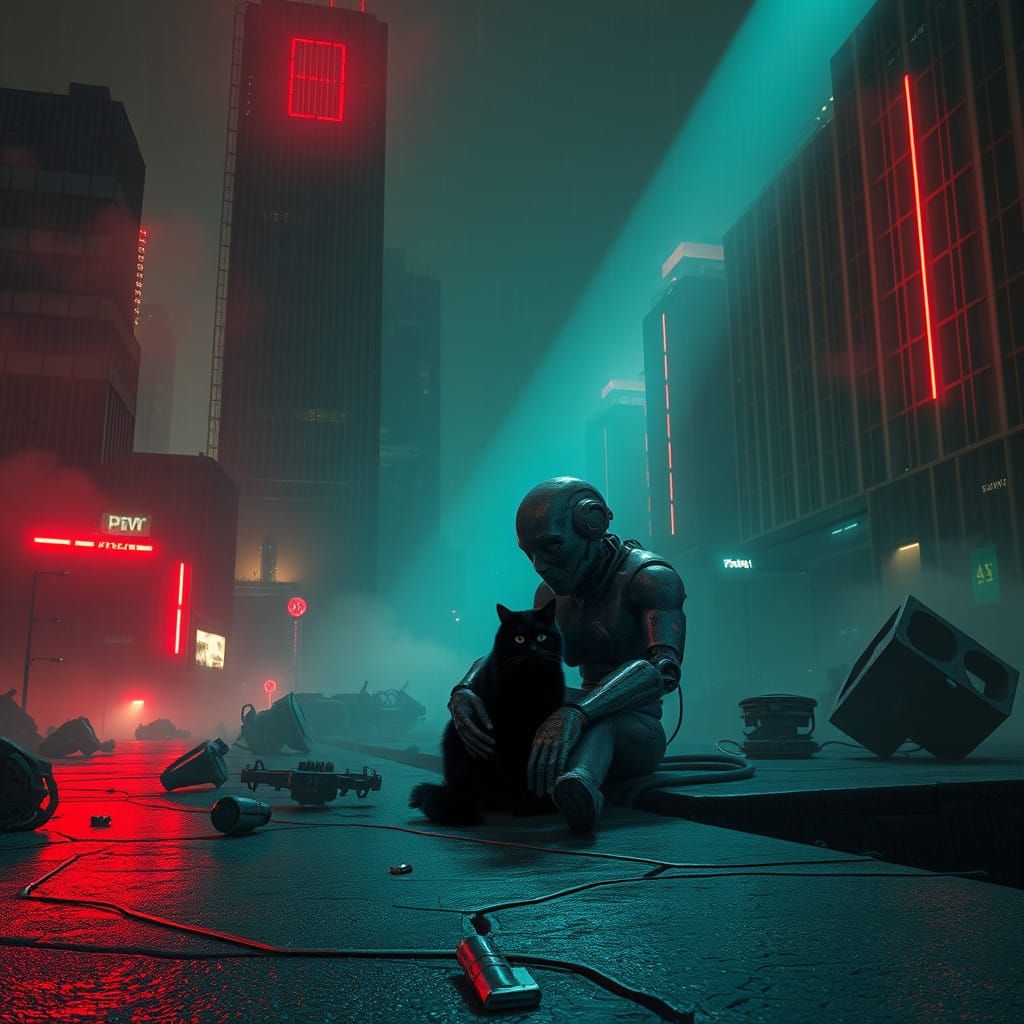 Cyberpunk Robot in Dystopian Metropolis