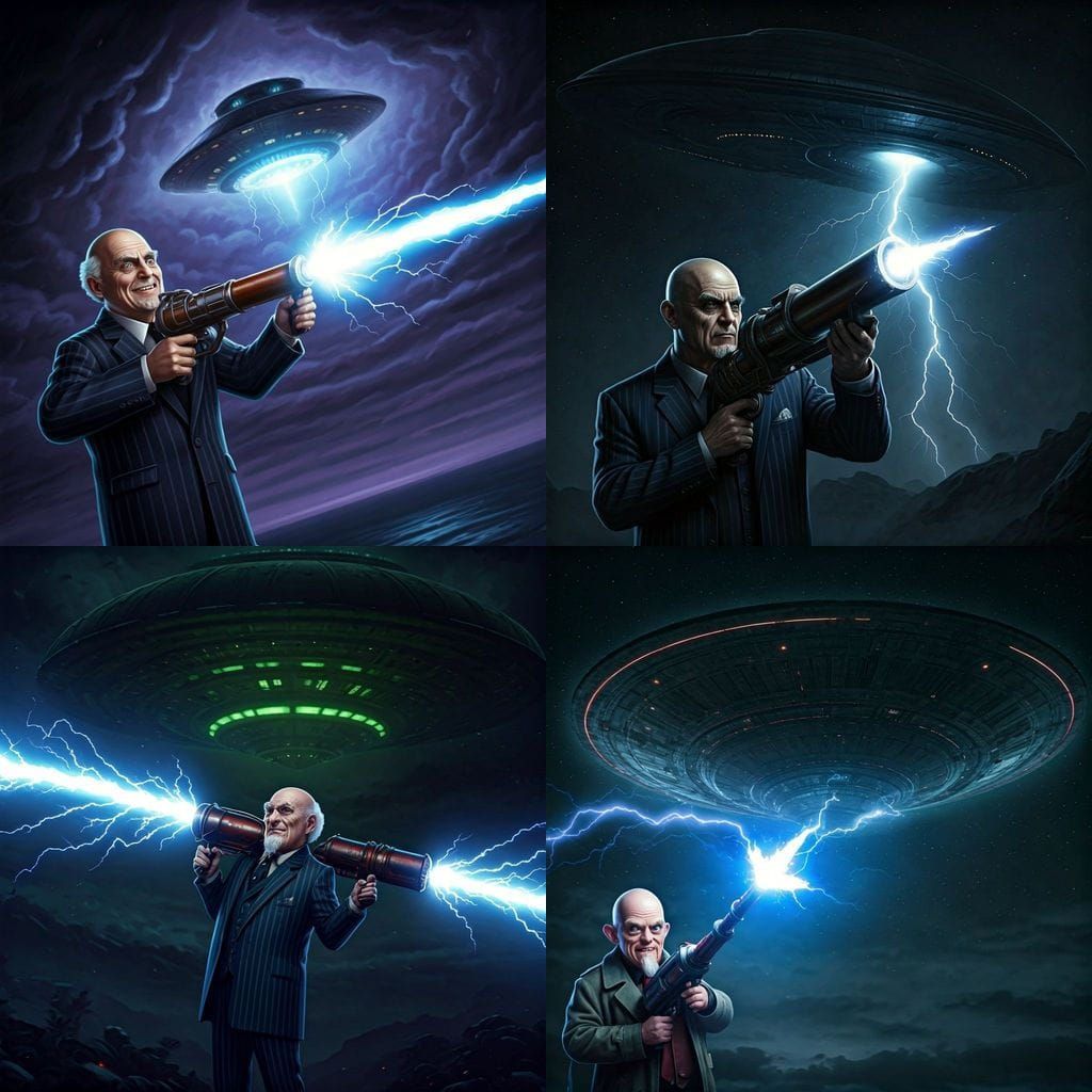 Uncle Fester Fires Lightning Bazooka at Alien Mothership