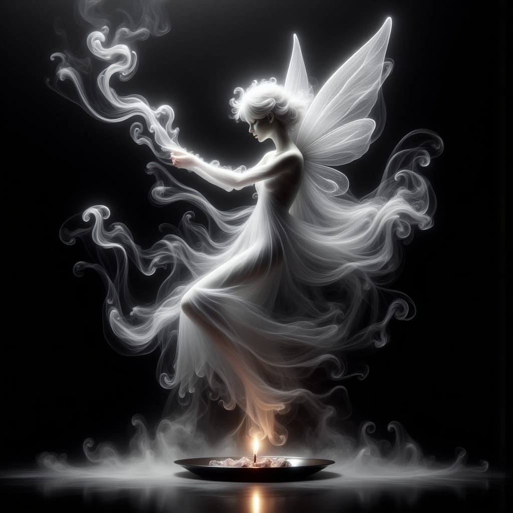 Ethereal Fairy Formed from Incense Smoke in Dreamlike Beauty