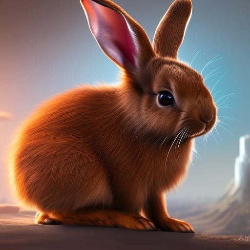 Cute Brown Bunny in Detailed Matte Painting