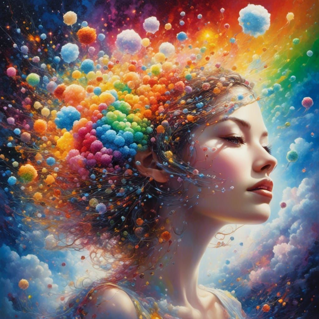 Celestial Cloud Woman with Rainbow Crystal Features