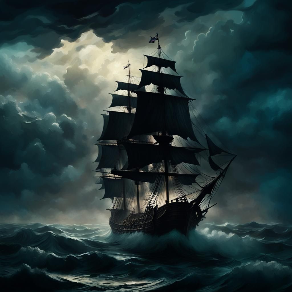 Gothic Cinematic Film Still of the Haunting Flying Dutchman...