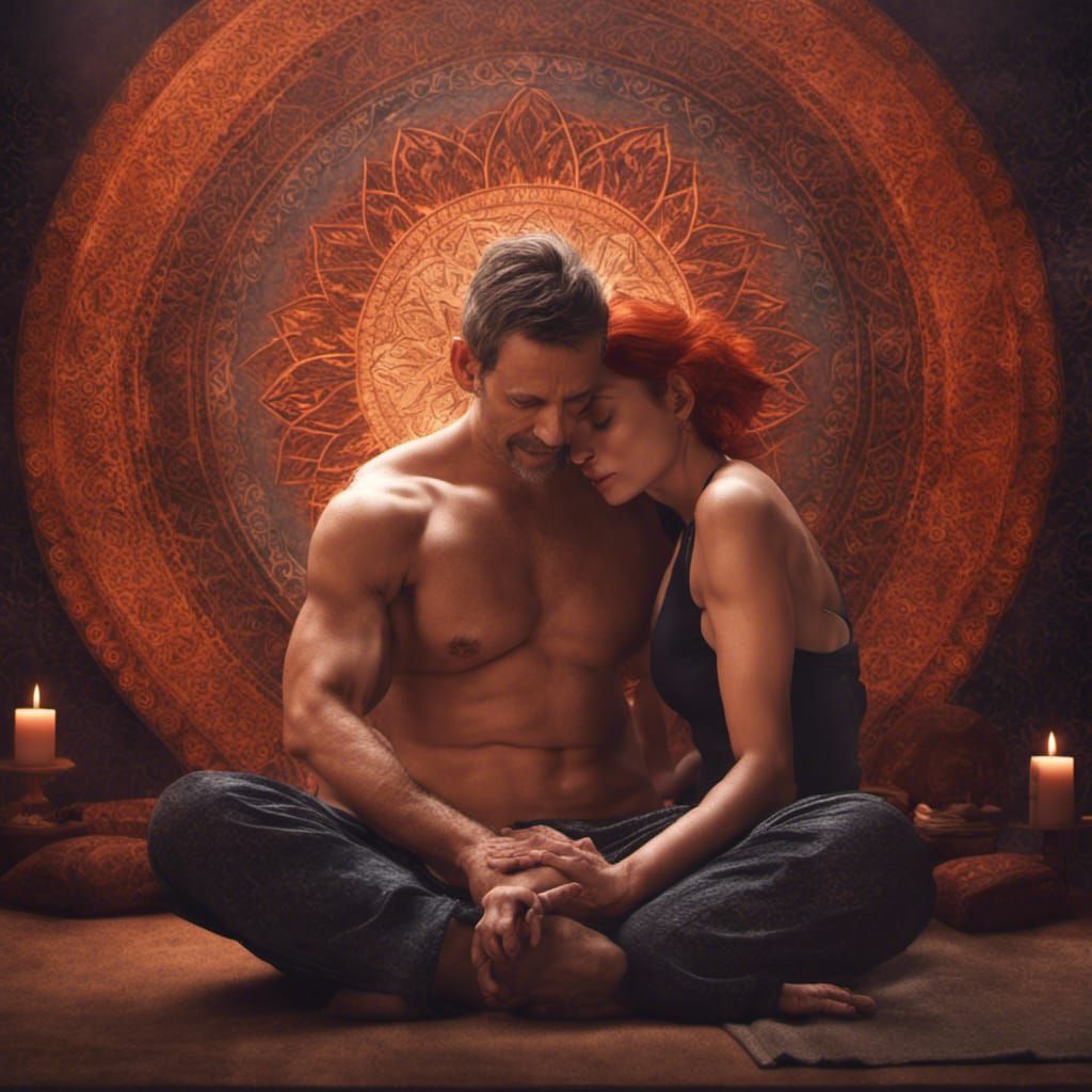 Man Massaging Woman with Mandala Background