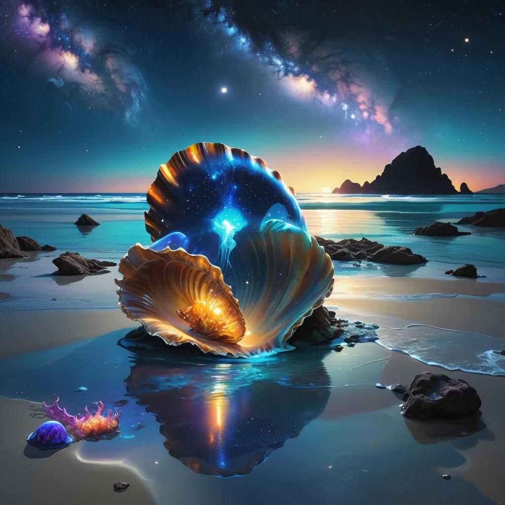Fantasy Beach with Giant Pearl Oyster Shell