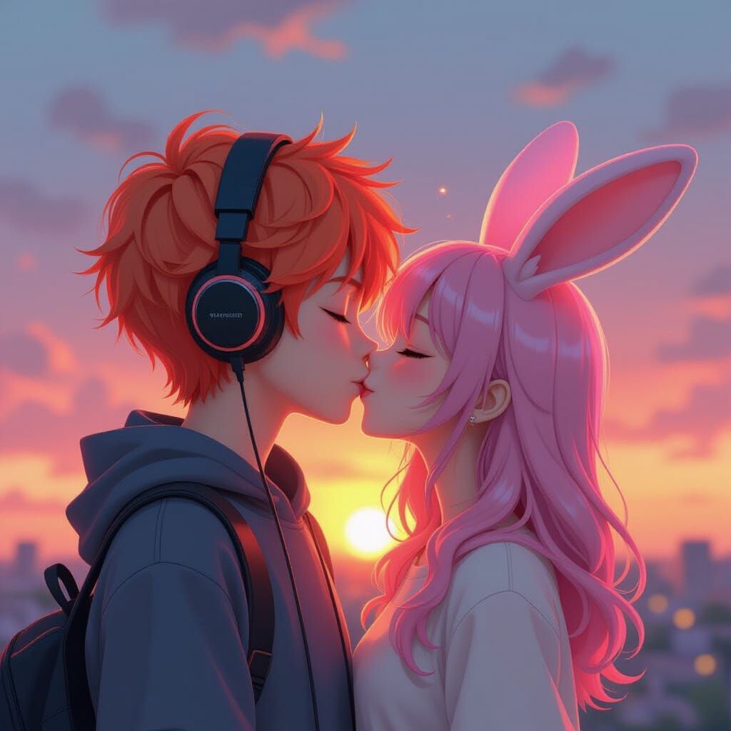 Sunset Kiss: Anime Style 3D Render