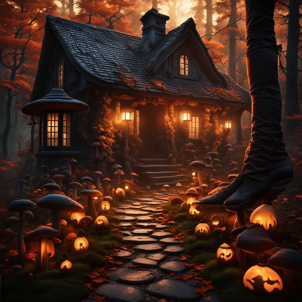 Autumn Witch Cottage in Spooky Forest