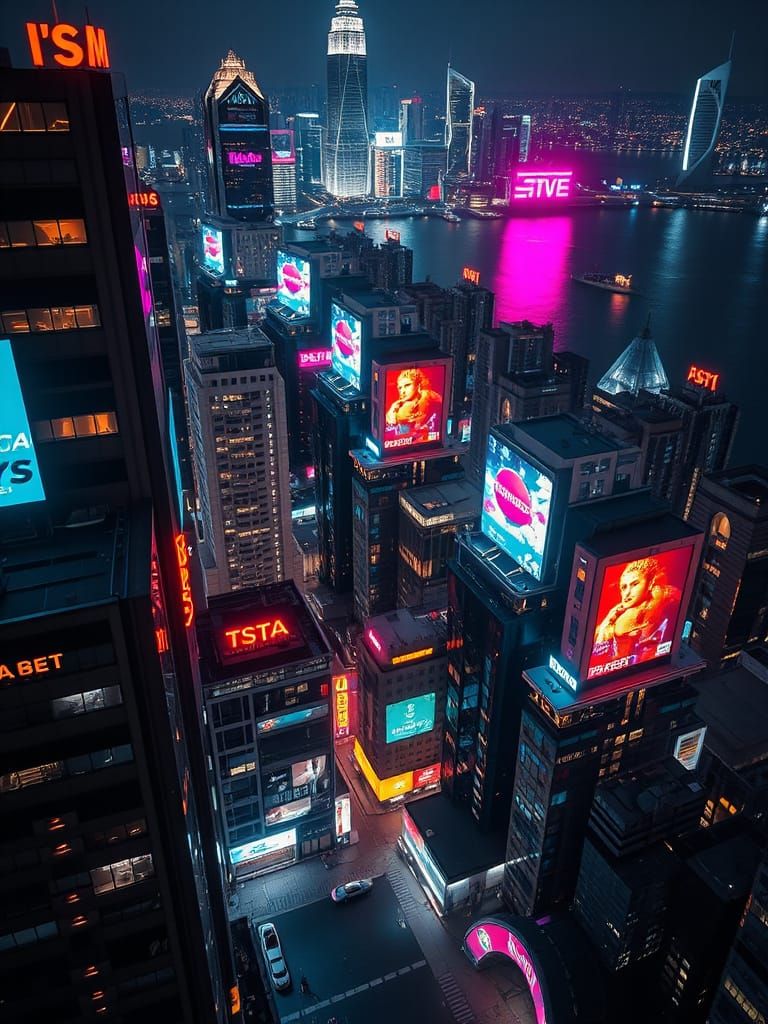 Vibrant Cyberpunk Cityscape at Night