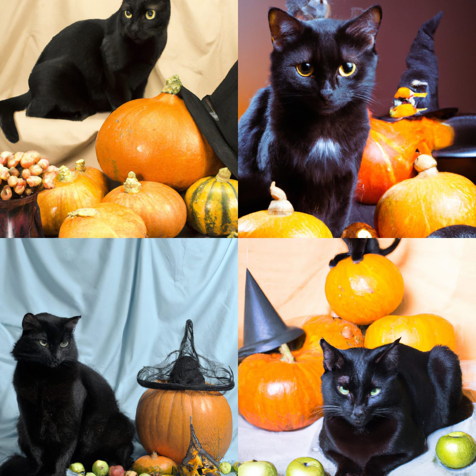 Whimsical Halloween: Black Cat, Witch, and Pumpkins