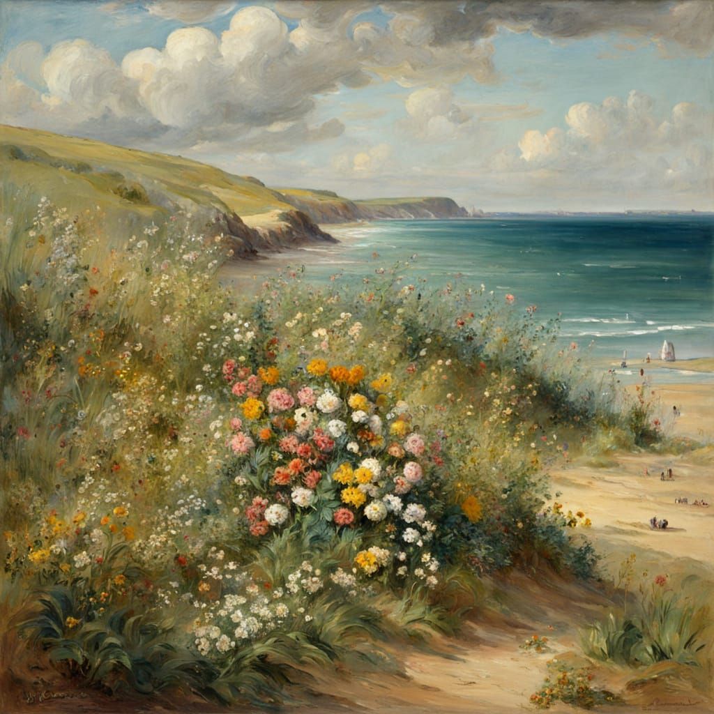 Baroque Seashore with Wildflowers in Constable Style