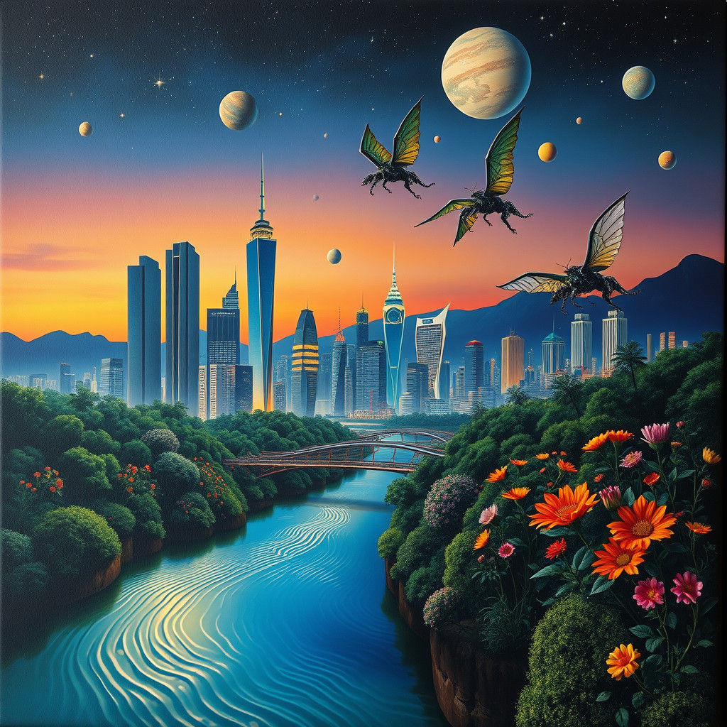 Surreal Futuristic Cityscape at Twilight