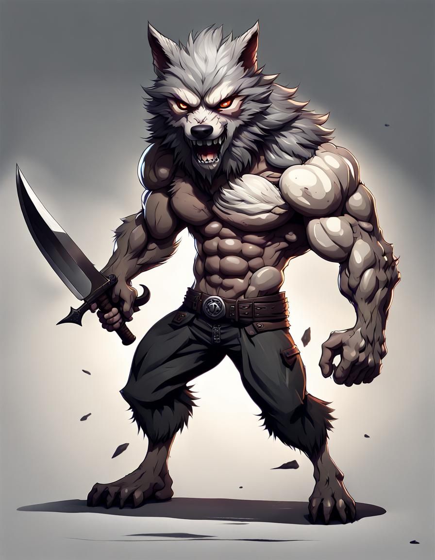 Chibi Werewolf Warrior in Anime Style