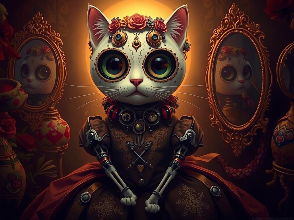 Steampunk Cyber Catrina Portrait in Dreamlike Style