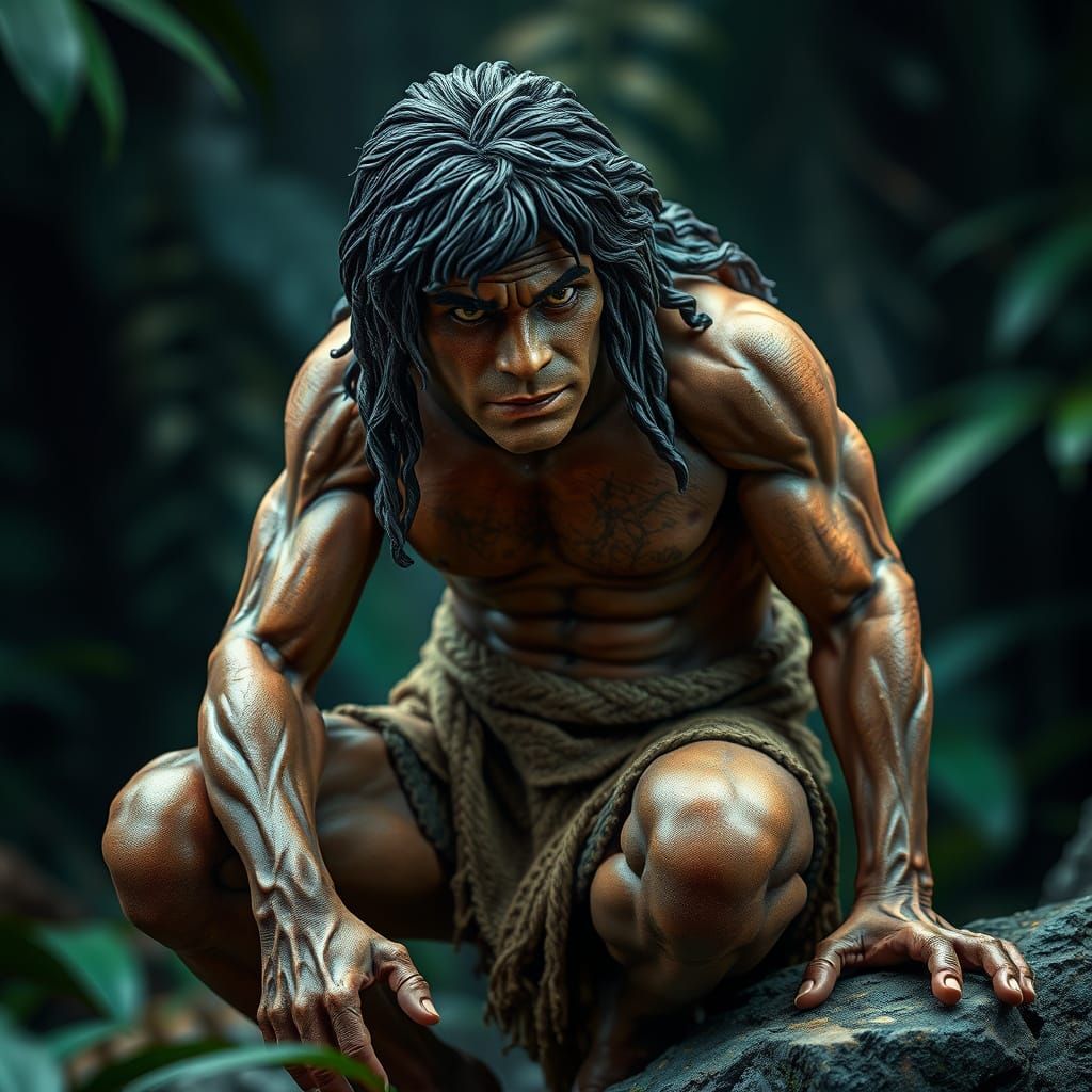 Photorealistic Tarzan Figure in Jungle Setting