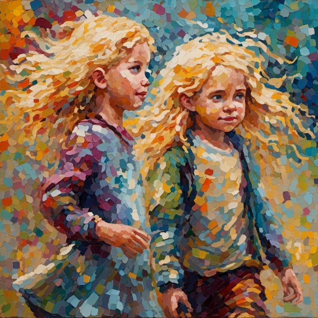 Children with Blond Curls in Expressionist Impasto Style