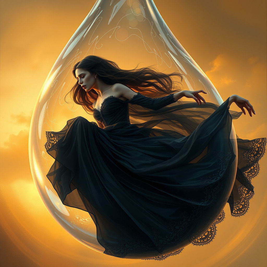 Widow Encased in Teardrop, Hyperdetailed Classical Painting