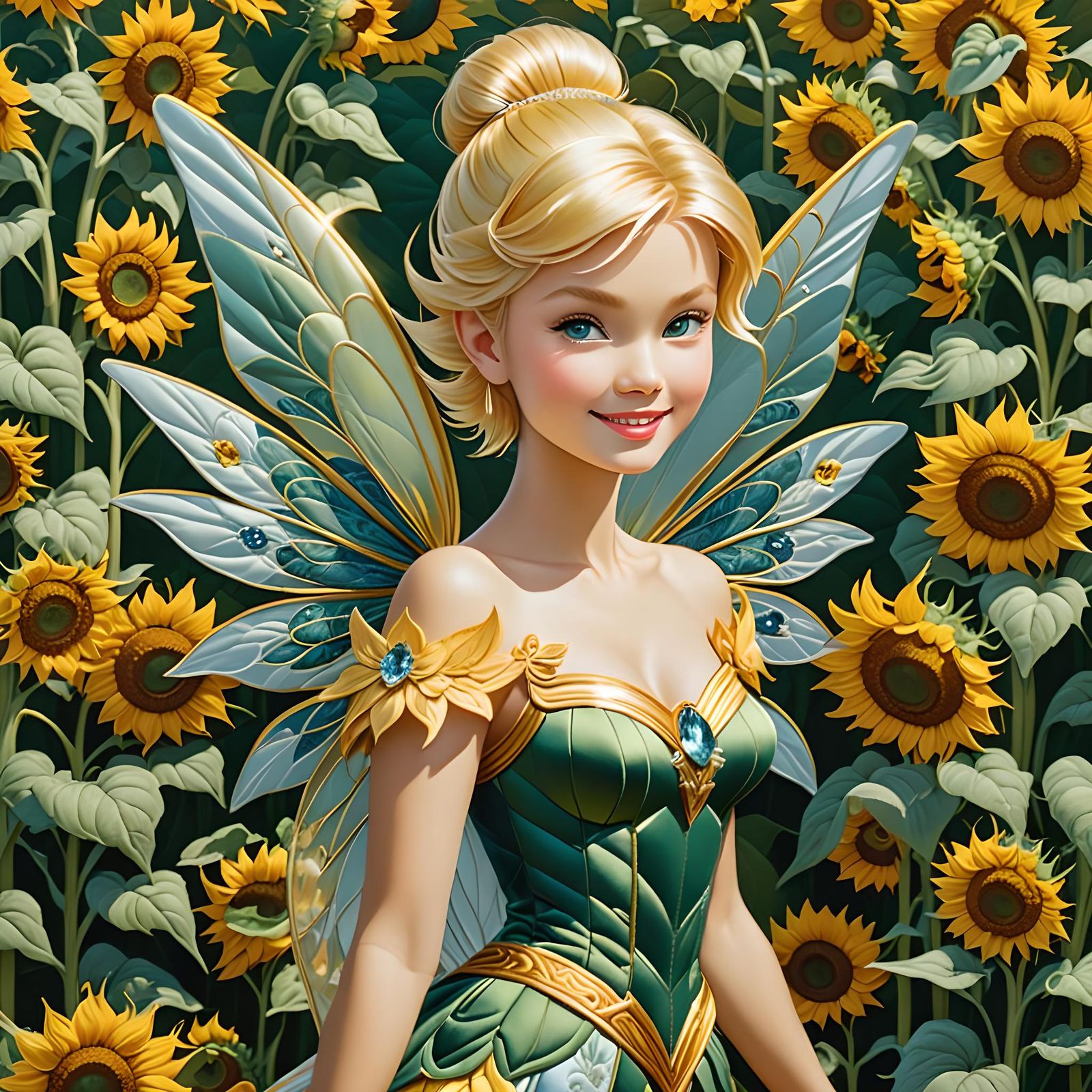 Tinkerbell with Crystal Wings in Sunflower Field