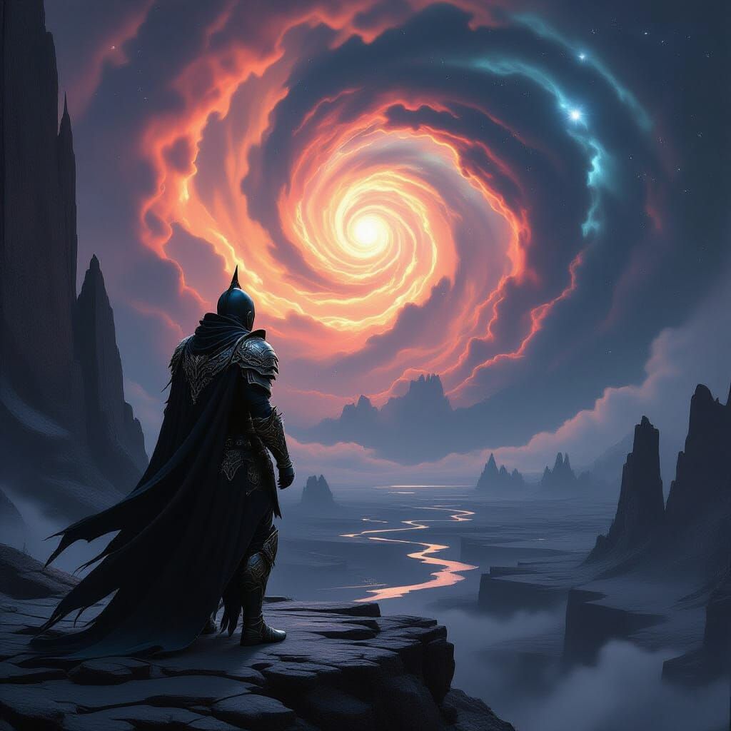 Dark Fantasy Warrior on Alien Precipice