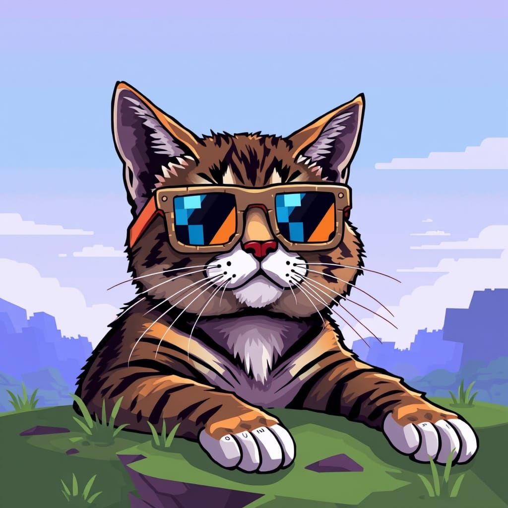 Cyberpunk Cat in Pixelated Shades