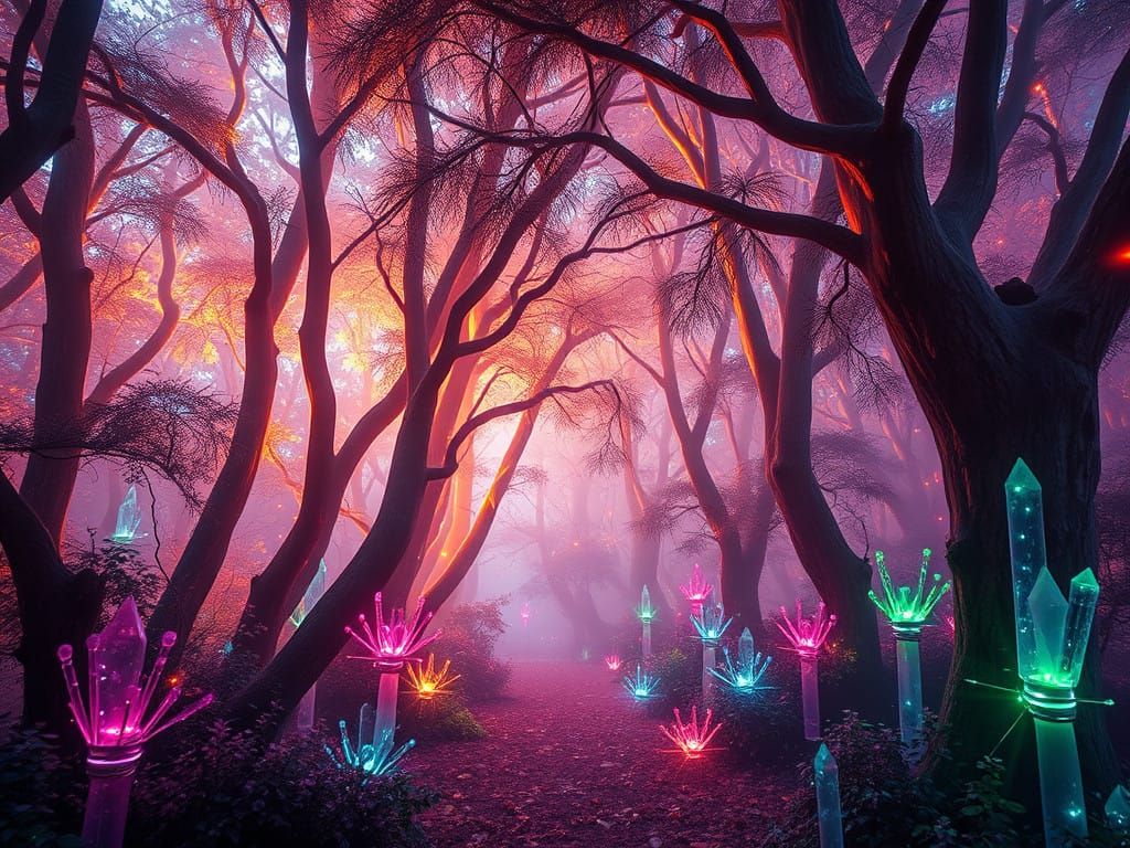 Enchanted Iridescent Forest in Cinematic Light